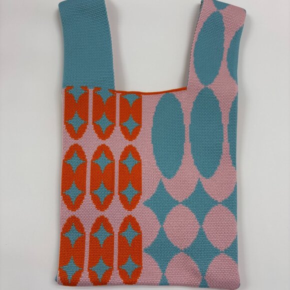 Wrist Tote Bag - 100% Polyester- Geometric - Pink, Blue & Orange - NWT - Picture 3 of 9